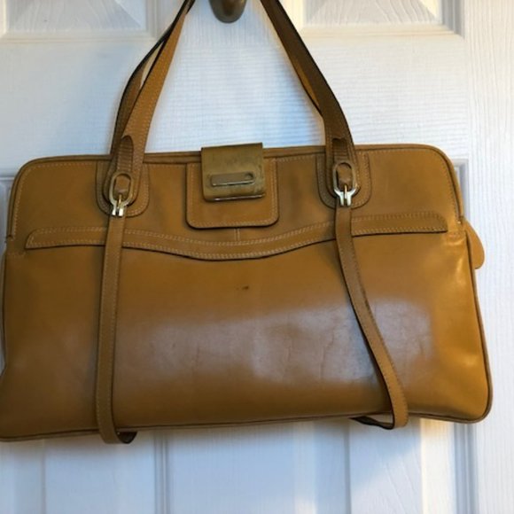 Due Torri Italian Yellow Leather Vintage Hand Bag - Picture 5 of 10